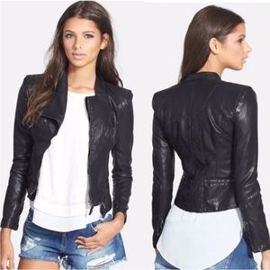 BlankNYC Vegan Leather Moto Jacket Asymmetrical Zipper Front Black Grey Womens M